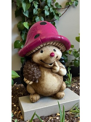 Frefly Store Dekoratif 30 cm Fuşya Siyah Benekli Kirpi Ev Balkon Bahçe Dekorasyonu Süsü Bohem Biblo Heykel