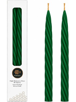 Frefly Store Petekoğlu Balmumu Mum Yeşil (2 Adet 27.5cm) Kalın Burgu Burgulu Balmumu Şamdan Mumu Dekoratif Mum (Yeşil) Mum Balmumu