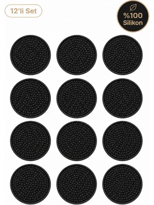 Frefly Store Siliconly 12 Adet Silikon Bardak Altlığı, Bardak ALTLIĞI,%100 Silikon Bardak Altlığı Siyah