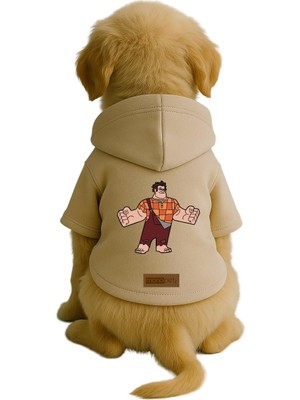 Frefly Store Monopetz Baskılı Içi Polarlı Köpek ve Kedi Kıyafeti & Elbisesi - Bej Renk Kapüşonlu Hoodie B484F, 5xl