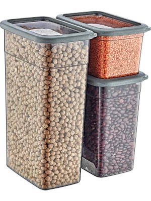 Frefly Store Smartware 8'li Set Skali Dikdörtgen Saklama Kabı Antrasit (8'şer Adet 1210 Ml, 2350 Ml, 3500 Ml)