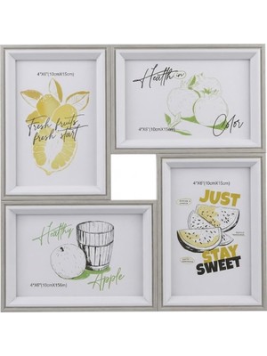 Frefly Store 4'lü Modern Duvar Çerçeve Seti – 28.8 cm x 28.8 Cm, 10X15 cm Fotoğraf Uyumlu, Dekoratif Şık Tasarım (Gri)