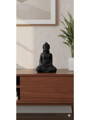Frefly Store Dekoromi Dekoratif El Boyaması Buda Heykeli (22X15CM) Ev ve Ofis Dekorasyon Obje Biblo Siyah 22 x 16