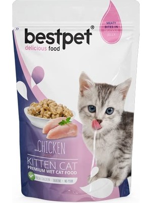 Frefly Store Bestpet Yavru Kediler Için, Tahılsız, Jöle Içinde Tavuk Parça Etli Yaş Mama, 85 gr x 24 Adet