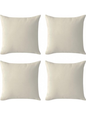 Frefly Store De'vor Perde Kırlent Kılıfı 4'lü Set - Gizli Fermuarlı - Kadife Dokulu,ekru 43 x 43