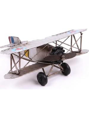 Frefly Store Vintage Metal Çift Kanatlı Savaş Uçağı Modeli - El Yapımı Dekoratif Eskitme Masaüstü Süs Eşyası, 16X14X6.5 cm