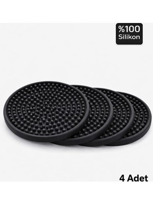 Frefly Store Siliconly 4 Adet Silikon Bardak Altlığı, Bardak ALTLIĞI,%100 Silikon Bardak Altlığı Siyah