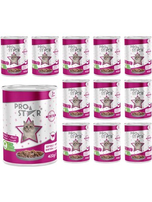 Frefly Store Prostar Yetişkin Kedi Biftekli ve Jöleli Konserve Mama 400 gr x 12 Adet