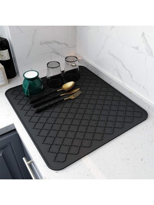 Frefly Store Xspring Silikon Bulaşık Kurutma Matı, Kaymaz ve Kolay Temizlenebilir Silikon Mat, Isıya Dayanıklı, Bulaşıklar ve Tezgah Üstü Için, Buzdolabı Çekmece Astarı (Gri 40X30CM)