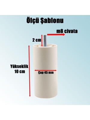 Frefly Store BADEM10 Mobilya Kanepe Koltuk Baza Yükseltici Yükseltme M8 Civatalı Ince Diş Destek Ayağı Ayakları Beyaz 10 cm 4 Adet