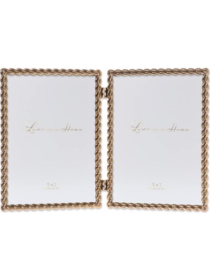 Frefly Store 5x7 Menteşeli Çift Döküm Metal Resim Çerçeveleri, Altın Halat Tasarımı