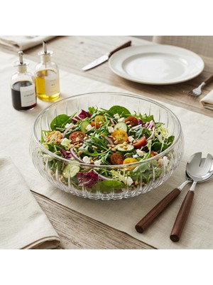 Frefly Store Deconox El Yapımı Üfleme Borosilikat Cam Linea Sunum Çanağı - Şeffaf Dekoratif Salata, Meyve ve Çerez Kasesi (20X6 Cm)