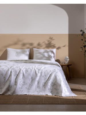 Frefly Store Maria King SIZE%100 Pamuk Karde Baskılı Pike Takımı - Mint Yeşili