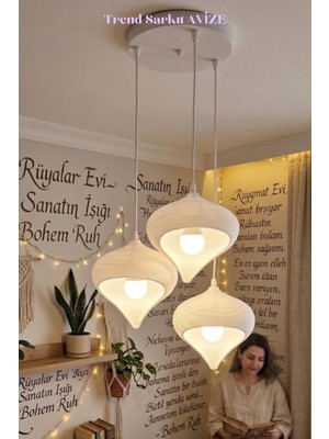 Frefly Store 3lü Sarkıt Avize Salon Pla Modern Dekoratif Aydınlatma Çevre Dostu Tasarım Beyaz 25 x 25