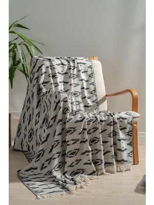 Frefly Store Rayme TEKSTIL%100 Pamuk Çok Amaçlı Örtü, Koltuk Şalı ve Tv Battaniyesi, 130X170 Cm, Dekoratif Ev Tekstili (Siyah, Reflaction)