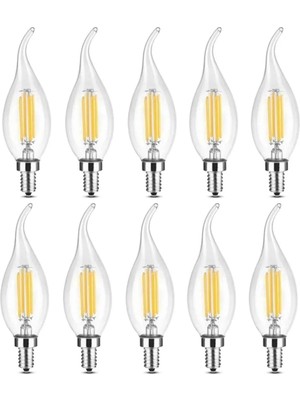 Frefly Store Cata CT-4064 10'lu Paket Kıvrık LED Rustik Ampul - 7W E14 Ince Duy, Dekoratif Avize Ampulü (3000K Günışığı)