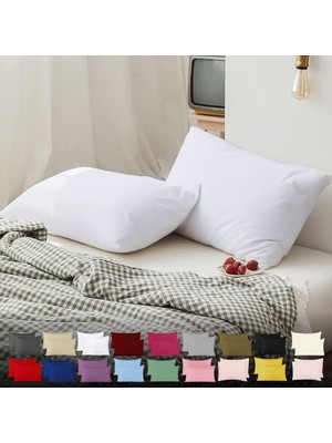 Frefly Store Teksnil Home Düz Pamuklu 2’li Beyaz Yastık Kılıfı 50 x 70 cm Kapaklı