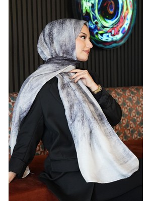 Frefly Store Geometrik Desen Açık Gri Soft Pamuk Şal Füme