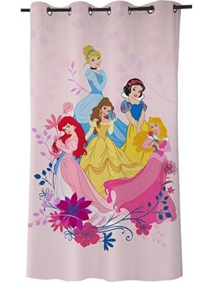 Frefly Store Taç Lisanslı Disney Princesses Düz Pamuk Saten Hazır Perde, Çok Renkli, Tekli