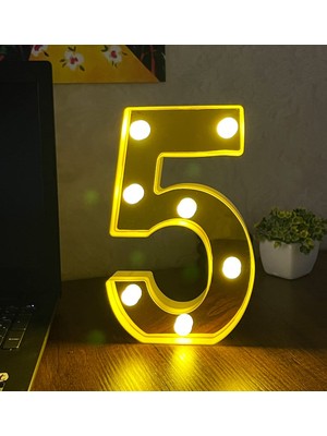Frefly Store Giftmoda 3D Işıklı LED Sayı Dekoratif Aydınlatma Büyük Boy 5