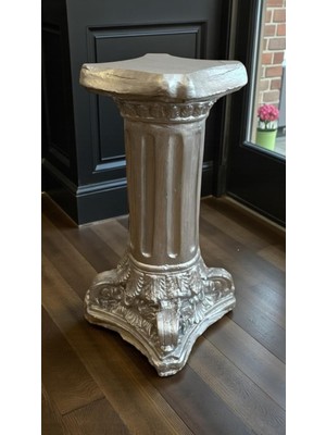 Frefly Store Dekoratif 53 cm Metalik Gümüş Roma Sütunu Bahçe Balkon Ev Dekorasyon Biblo Heykel