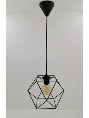 Frefly Store Metalkafes Tasarım Vintage Endüstriyel Metal Kafes Çokgen Tekli Sarkıt Avize Cafe Ofis Restaurant Aydınlatma