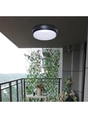 Frefly Store Ucuz Geldi Balkon Lambası Teras Lambası Artos 15W Yuvarlak Siyah Banyo Lambası 6400K Beyaz Işık Tavan Lambası (Siyah)