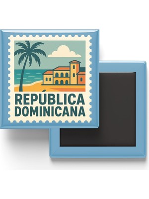 Frefly Store Buzdolap Magneti Dominik Cumhuriyeti Santo Domingo Renkli Posta Pulu Temalı - 9x9 cm