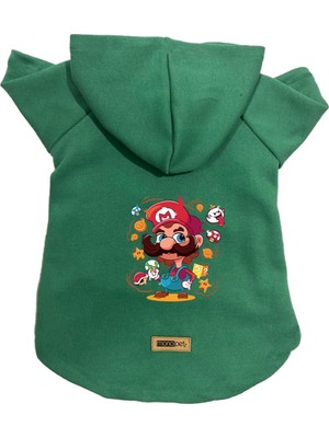 Frefly Store Monopetz Kapişonlu Polar Sweatshirt Köpek ve Kedi Kıyafeti & Elbisesi Yeşil Mario M