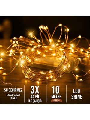 Frefly Store Dekonivia Peri LED 10 Metre Gün Işığı Sarı 2 Fonksiyonlu Pilli Dekoratif Aydınlatma Süsleme Parti LED Işık Yılbaşı Süsleme Dekorasyon Işığı Şerit