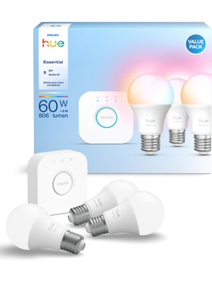 Frefly Store Philips Hue Essential 3'lü E27 Ampul Başlangıç Seti 806 Lumen - 15.000 Saat Ampul Kullanım Ömrü