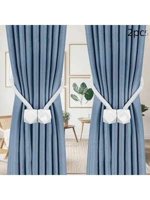 Frefly Store Ekru 2 Adet Manyetik Perde Klipleri Iç Dekorasyon Kare Model Perde Toplayıcı Toka Perde Tutucu Aksesuarı