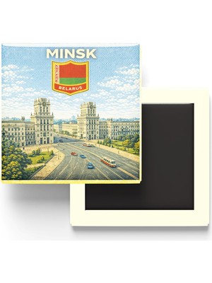 Frefly Store Retro Belarus Minsk Şehri Temalı Vintage Buzdolap Magneti – 9x9 cm