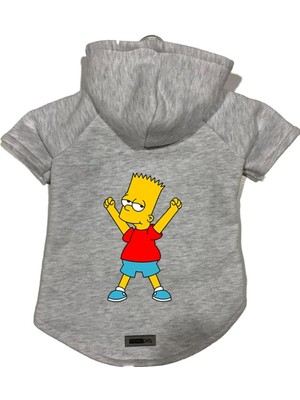 Frefly Store Monopetz Kapişonlu Polar Sweatshirt Köpek ve Kedi Kıyafeti & Elbisesi Gri Bart Simpson Xl
