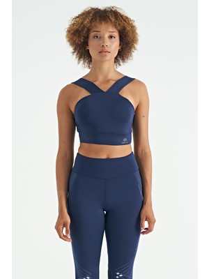 Frefly Store Indigo Logo Baskılı Dar Kalıp Dalgıç Kumaş Kadın Büstiyer - 97259