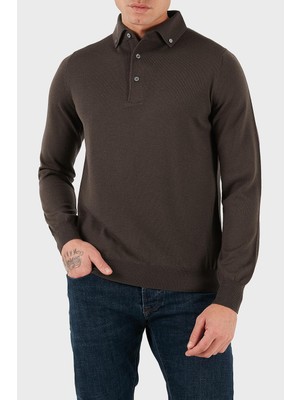 Frefly Store Gran Sasso% 100 Yün Slim Fit Düğmeli Polo Yaka Sweat Erkek Polo Yaka Sweat 57163 14293 177