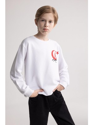 Frefly Store Defacto Beyaz Bisiklet Yaka Atatürk Baskılı Nakışlı Sweatshirt Erkek Çocuk D8200A824WN