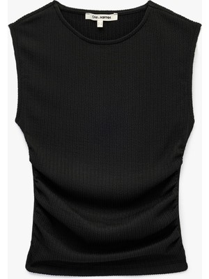 Frefly Store Bürümcük Kumaş Bisiklet Yaka Drapeli Kolsuz Bluz