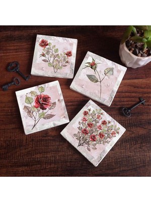Frefly Store Pinecone Stone Gül Çiçek Taş Bardak Altlığı Seti - 4 Parça - Dekoratif, Rustik Mutfak Aksesuarı, 10X10 Cm, Kaydırmaz Tabanlı, Şık ve Dayanıklı SC129