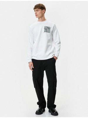 Frefly Store Bisiklet Yaka Sweatshirt Soyut Baskılı Uzun Kollu Ribanalı Şardonlu