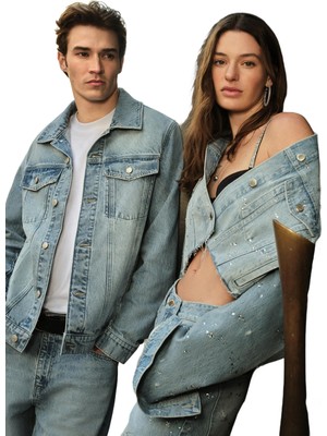 Frefly Store Rahat Kalıp Düğmeli Cepli Taşlı Denim Pantolon - Baggy Jeans