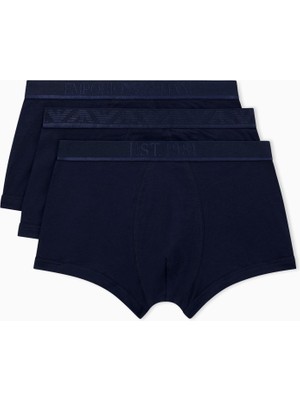 Frefly Store Emporio Armani Erkek Shiny Logo Bantlı Paket 3'lü Paket Gövde Mayosu, Mavi, M