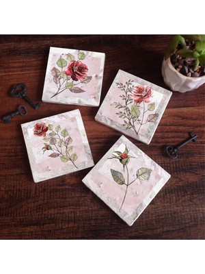 Frefly Store Pinecone Stone Gül Çiçek Taş Bardak Altlığı Seti - 4 Parça - Dekoratif, Rustik Mutfak Aksesuarı, 10X10 Cm, Kaydırmaz Tabanlı, Şık ve Dayanıklı SC235