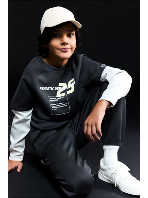 Frefly Store Defacto Oversize Geniş Kalıp Bisiklet Yaka Baskılı Skuba Dalgıç Kumaş Sweatshirt Erkek Çocuk G6140A826SP