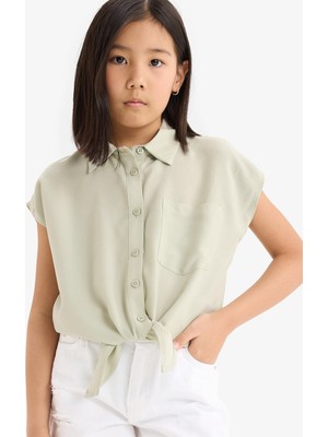 Frefly Store Defacto Crop Önden Bağlamalı Pamuklu Kısa Kollu Gömlek Kız Çocuk D7646A825SM