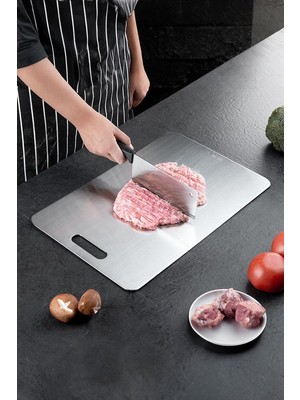 Frefly Store 304 Kalın Çelik 46X30 Büyük Kesme Tahtası Antibakteriyel Doğrama Tahtası CIN859