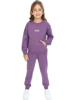 Frefly Store Toontoy Kız Çocuk Kanguru Cepli Tnty Nakışlı Eşofman Takım, Mor, 2 Yaş
