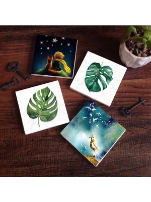 Frefly Store Pinecone Stone Küçük Prens, Yaprak Taş Bardak Altlığı Seti - 4 Parça - Dekoratif, Rustik Mutfak Aksesuarı, 10X10 Cm, Kaydırmaz Tabanlı, Şık ve Dayanıklı SC424