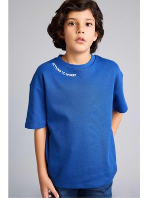 Frefly Store DEFACTO%100 Pamuk Oversize Nakışlı Yaka Baskılı Tişört Erkek Çocuk G9727A826SM