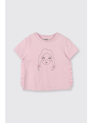 Frefly Store Kız Bebek Baskılı Fırfır Detaylı Pembe Tişört 12-18 Ay (80-86 Cm)